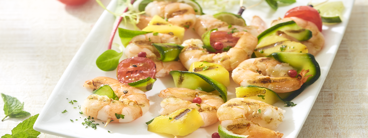 Garnelen-Spiesse mit Zucchini