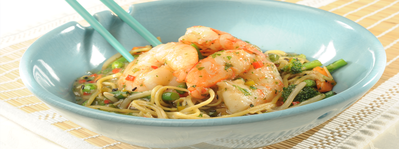 Wok Garnelen mit Nudeln