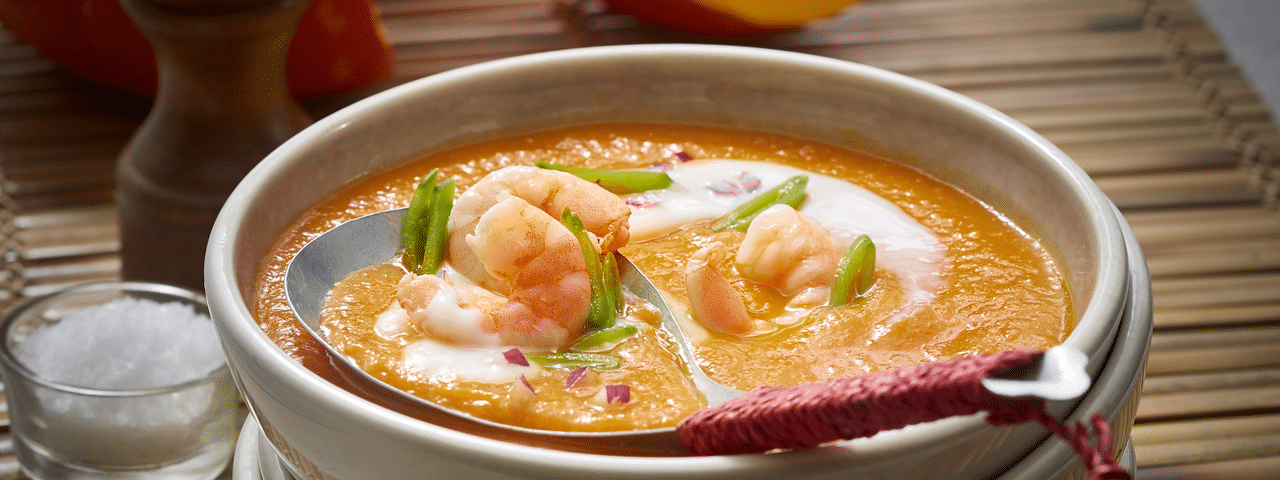 Cremige Kürbis-Garnelen-Suppe