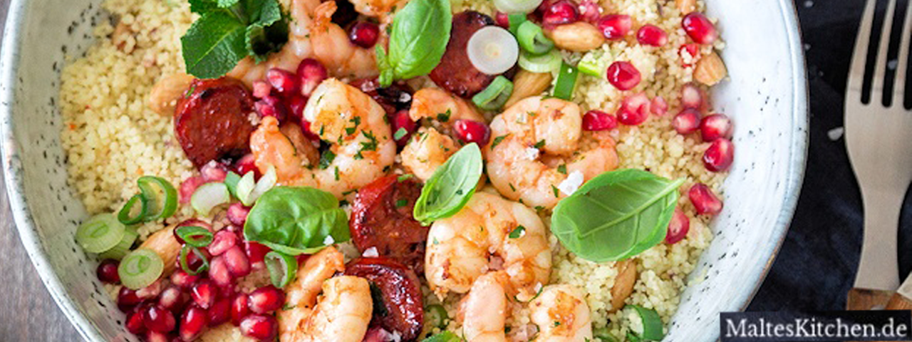 Garnelen-Granatapfel-Chorizo-Couscous