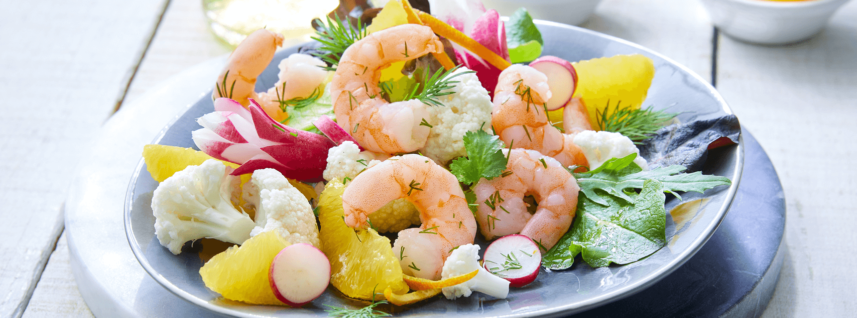 Blumenkohl-Garnelen-Orangen-Salat