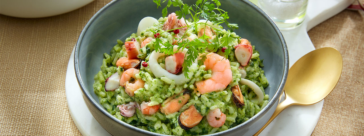 Kräuter Risotto mit Meeresfrüchten