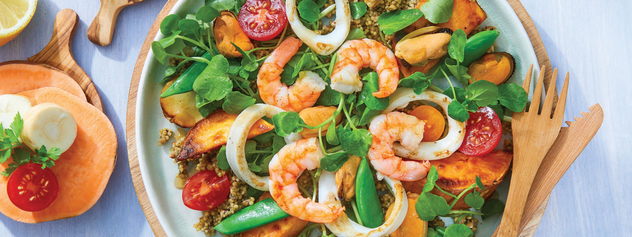 Meeresfrüchtesalat mit Wintergemüse und Senfvinaigrette
