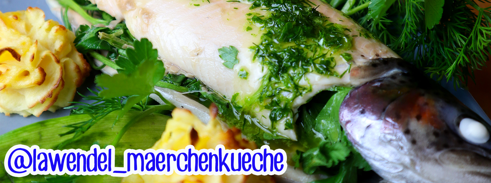 Pochierte Kräuterforelle mit Ziegen-Herzoginkartoffeln