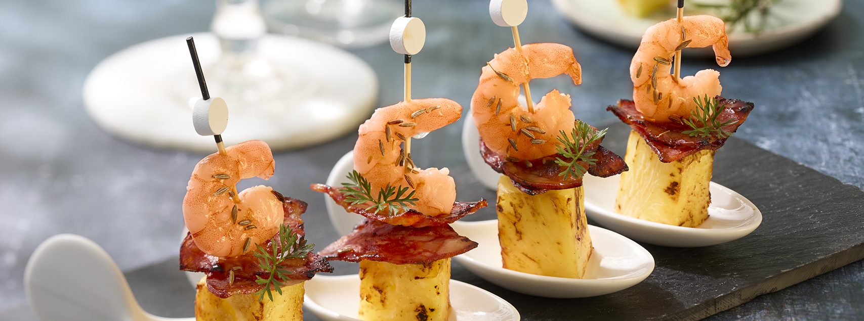 Cocktailgarnelen, Chorizo und geröstete Ananas – Escal Seafood