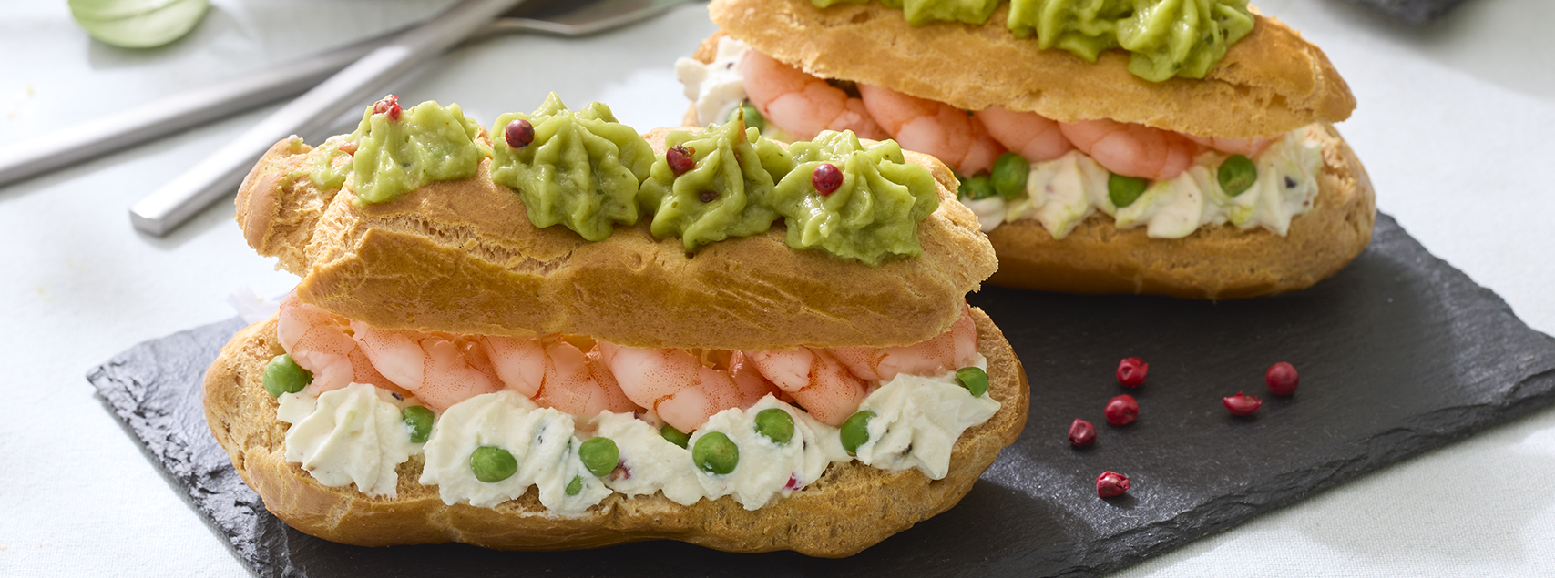 salziges Eclair mit Garnelen